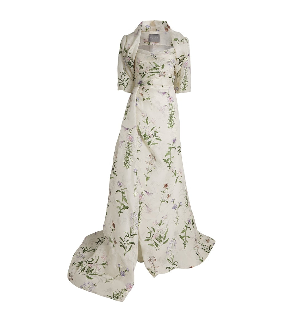 Multi Silk Gazar Floral Gown and Bolero