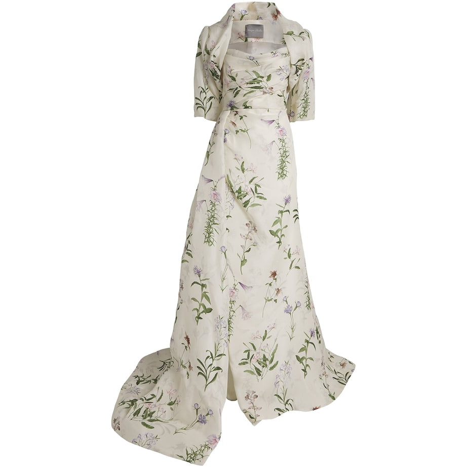 Monique Lhuillier Multi Silk Gazar Floral Gown and Bolero