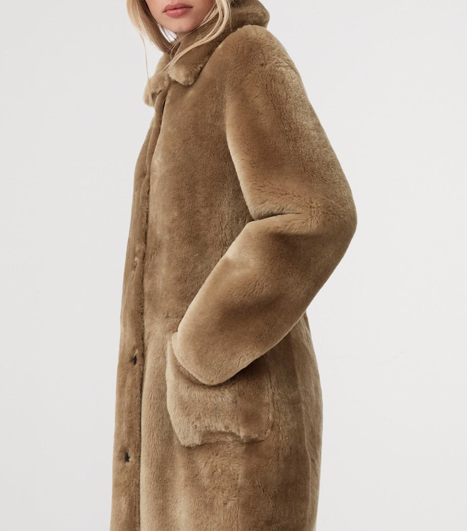 AllSaints Brown Shearling Reversible Serra Coat
