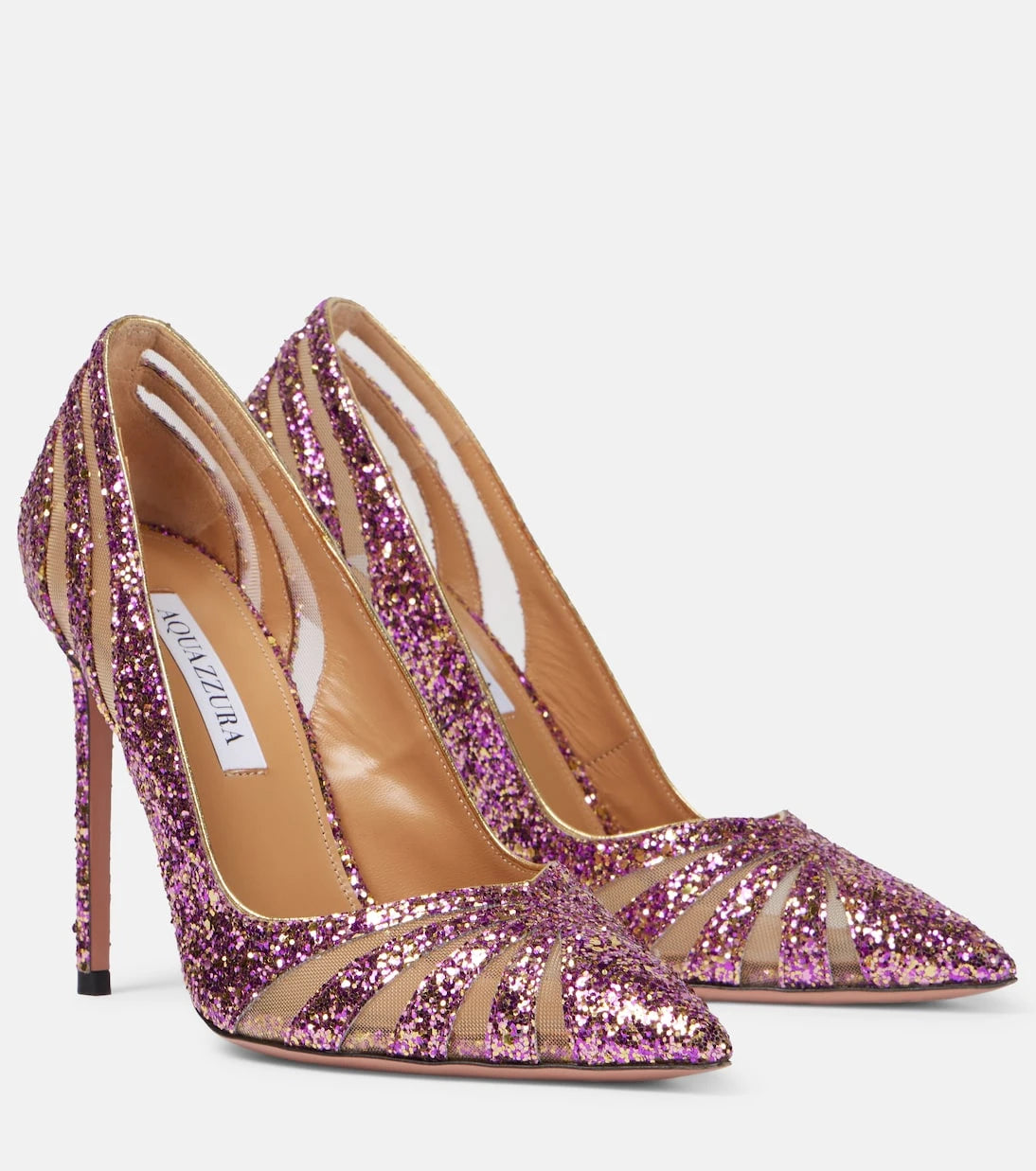 Aquazzura - The Spy 105 glitter mesh pumps