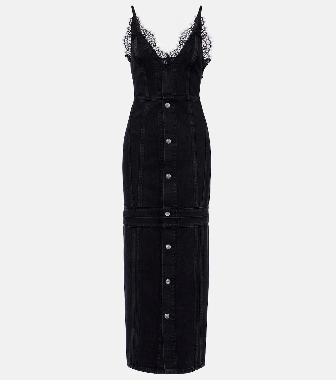 Stella McCartney - Lace-trimmed denim maxi dress