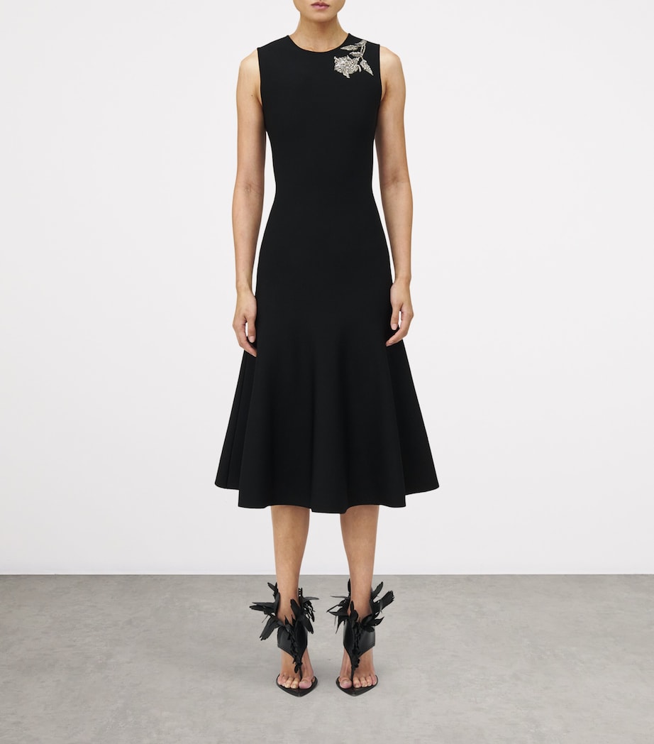 McQueen Black Embroidered Banshee Midi Dress