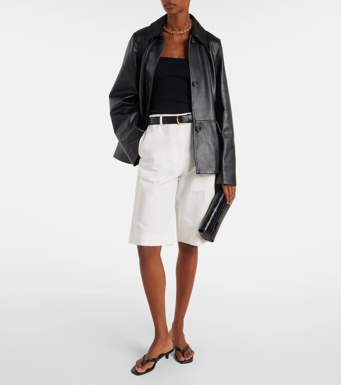 Toteme - T-Clutch Small croc-effect leather clutch