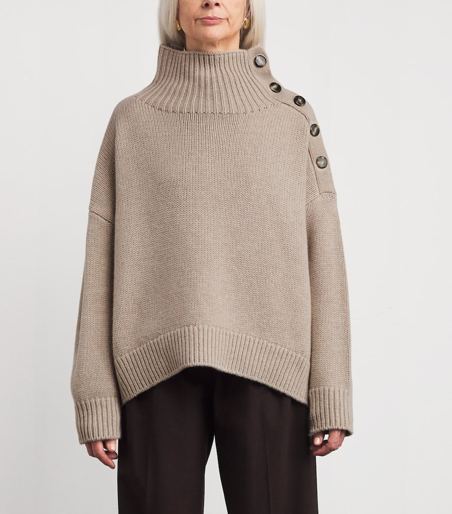 Beige Wool-Cashmere Buttoned Sweater