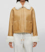 White Shearling-Trim Leather Jacket