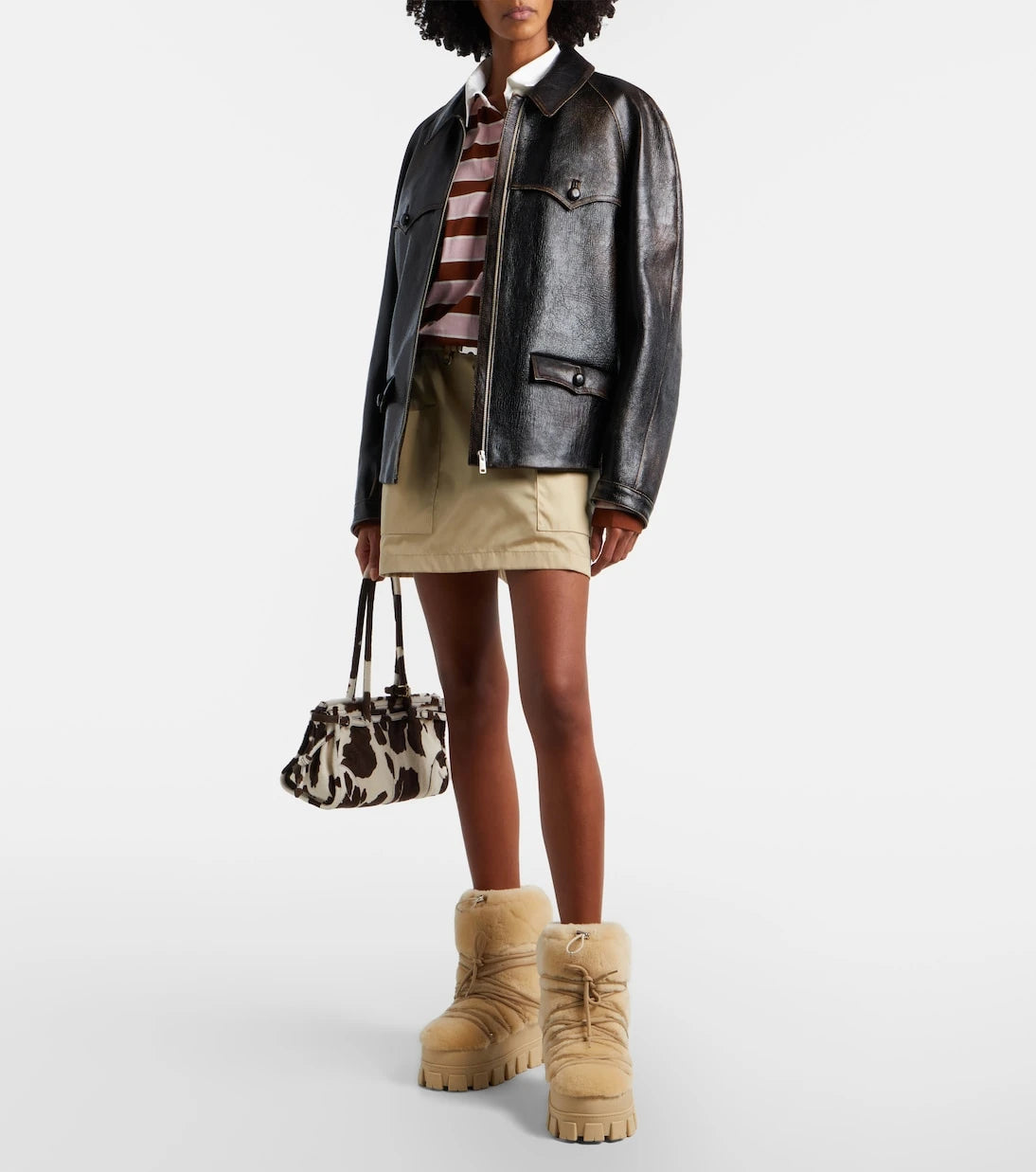 Prada - Shearling and leather snow boots