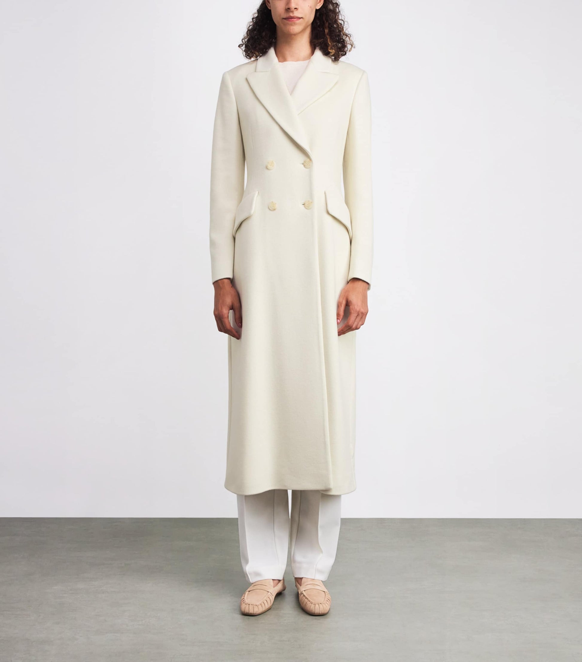 White Kid Cashmere Double-Breasted Coat