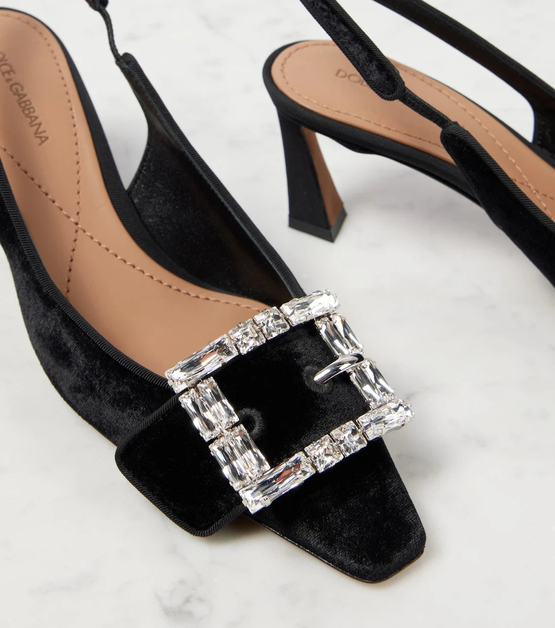 Dolce&Gabbana - Embellished velvet slingback pumps