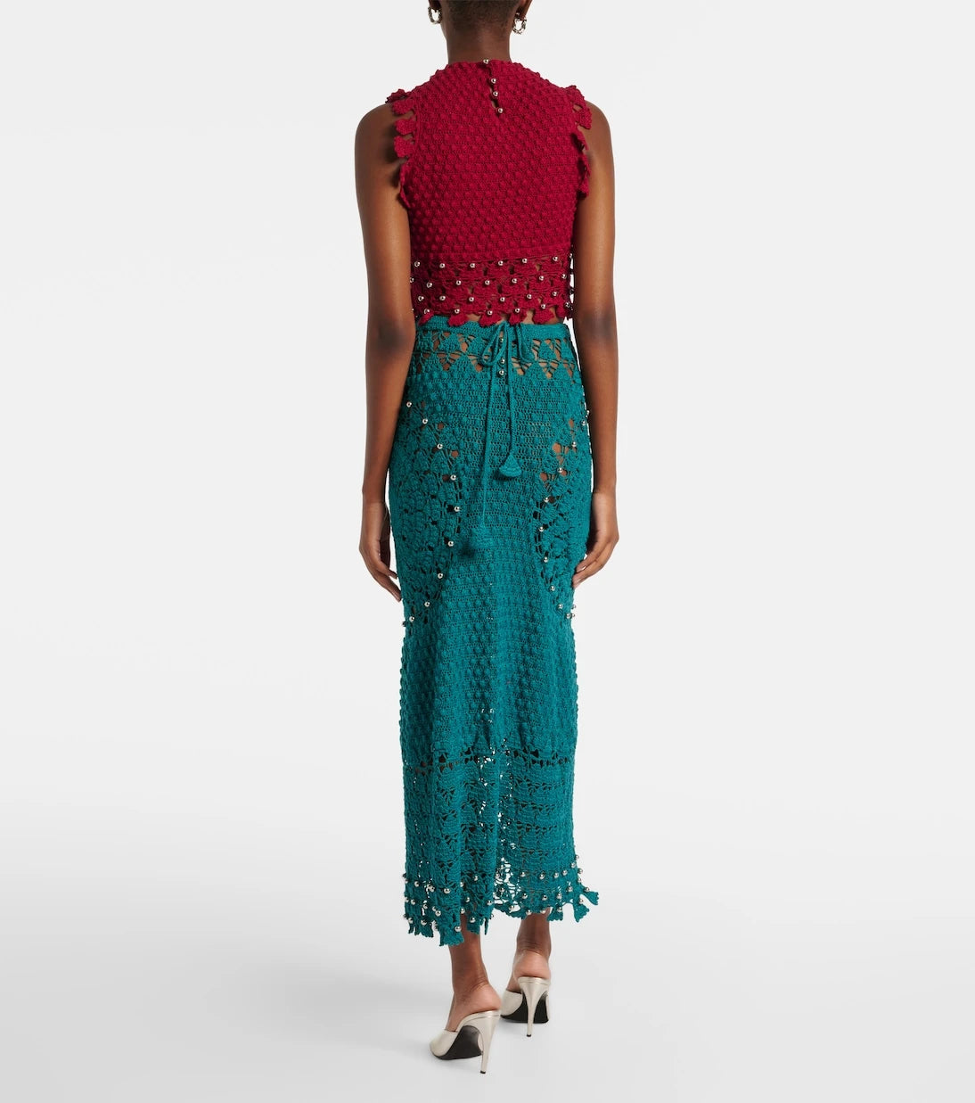 Rabanne - Embellished crochet cotton midi skirt