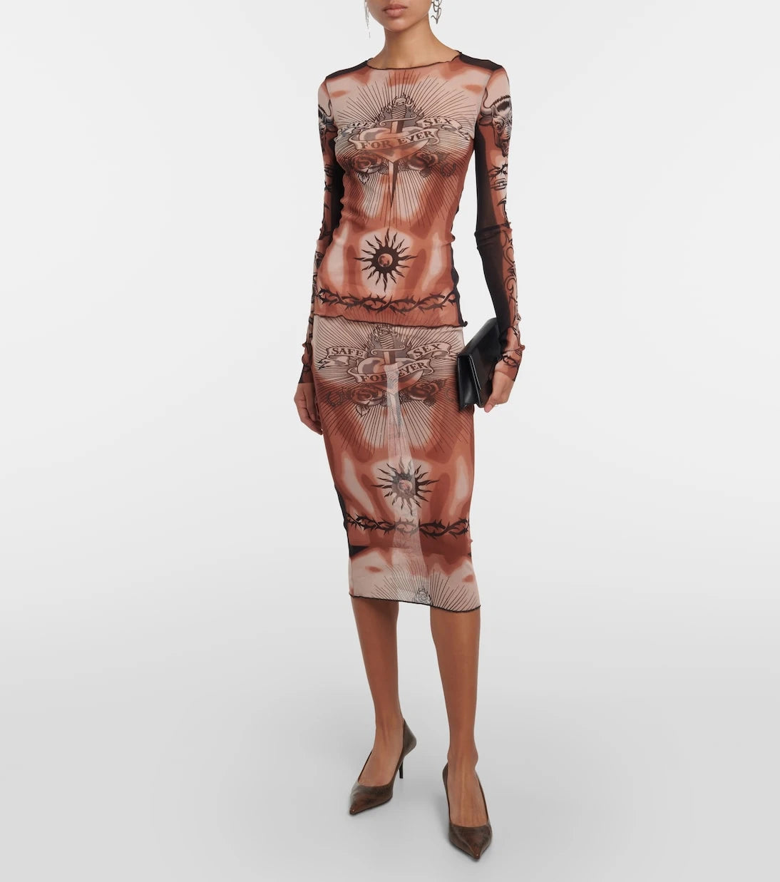 Jean Paul Gaultier - Tattoo Collection mesh midi skirt