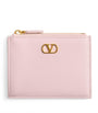 Valentino Garavani Pink Leather VLogo Signature Zipped Card Holder