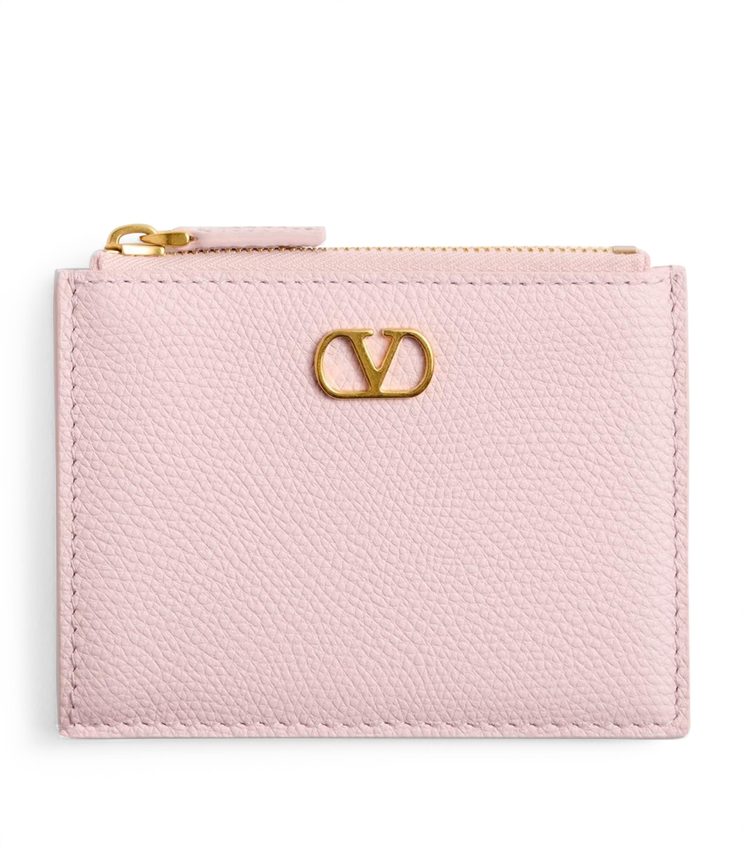 Valentino Garavani Pink Leather VLogo Signature Zipped Card Holder