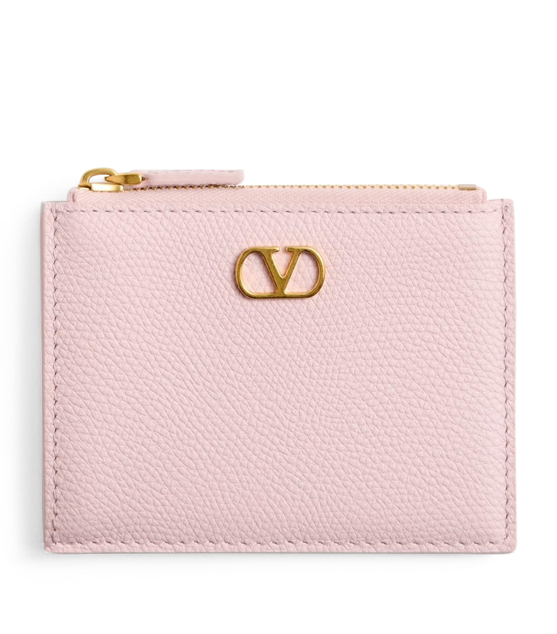 Valentino Garavani Pink Leather VLogo Signature Zipped Card Holder