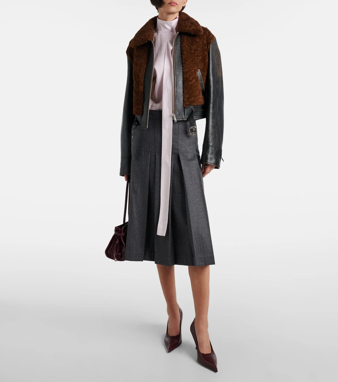 Prada - Pleated virgin wool flannel midi skirt