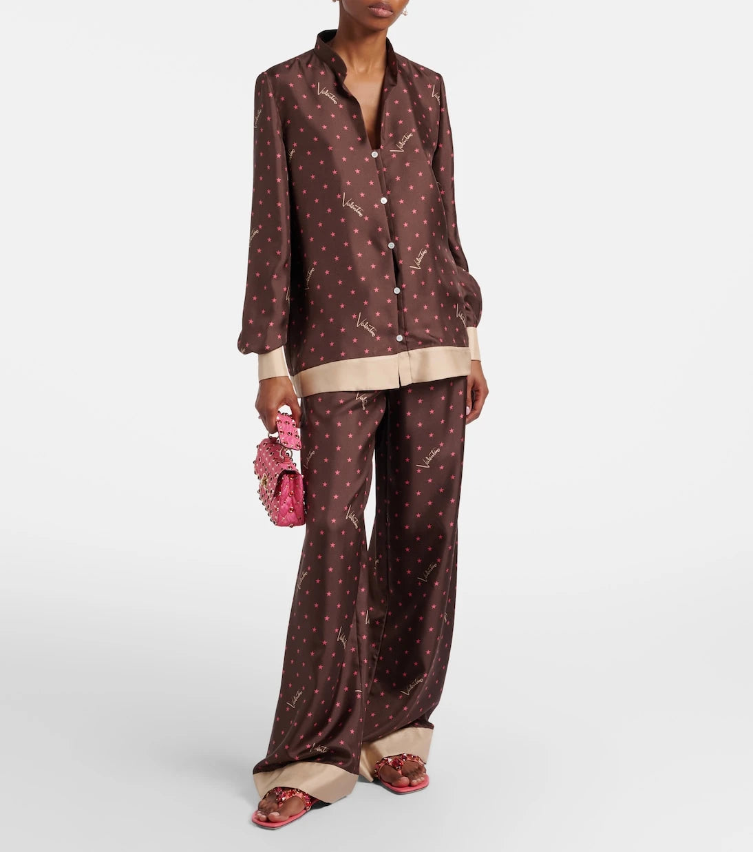 Valentino - Printed silk twill palazzo pants