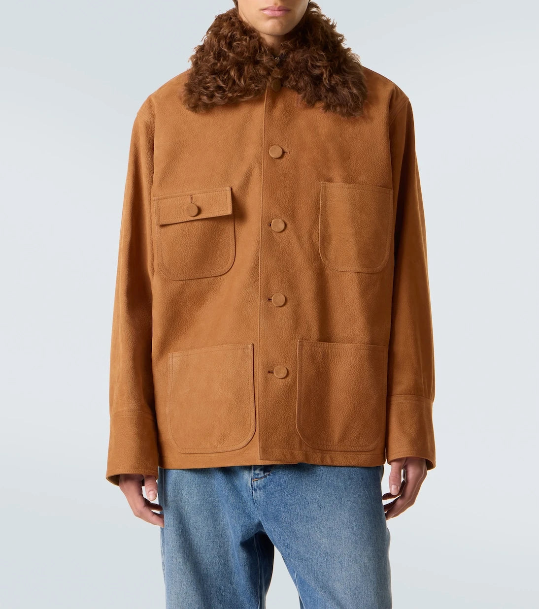 Plan C - Shearling-trimmed suede field jacket
