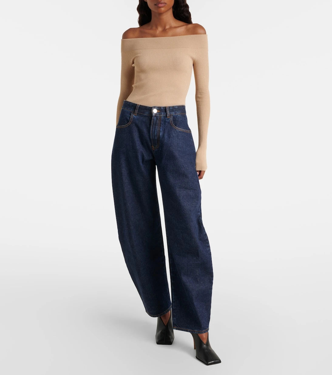 Alaïa - Ribbed-knit off-shoulder bodysuit
