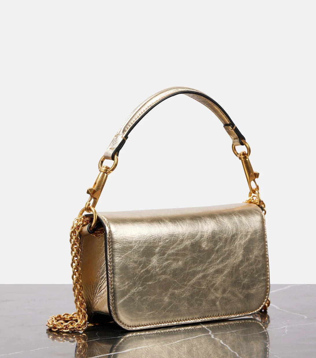 Valentino Garavani - Locò Small metallic leather shoulder bag