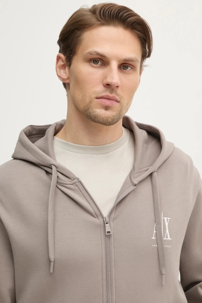 Armani Exchange fermuarlı kapüşonlu erkek pamuklu sweatshirt
