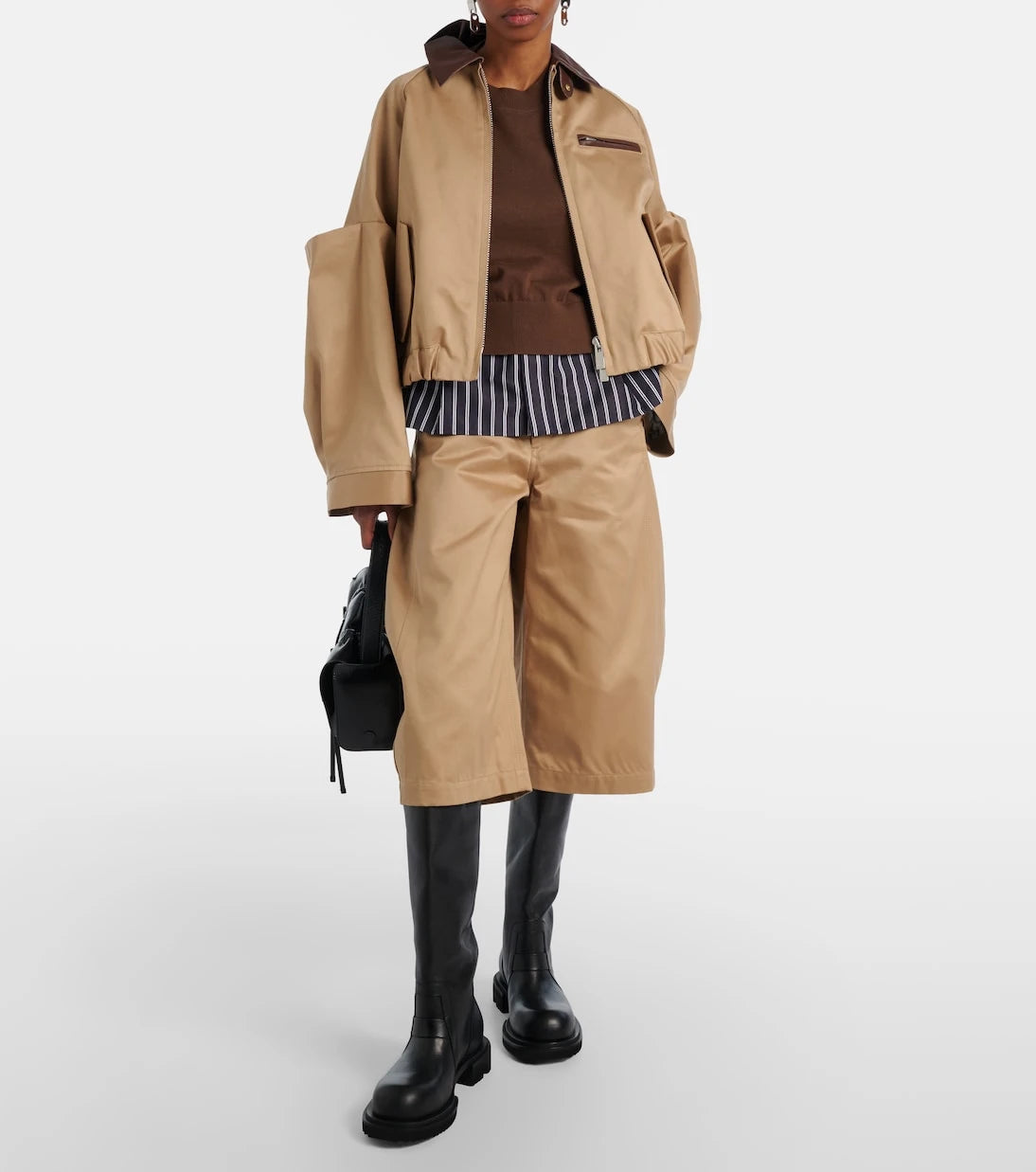 Sacai - Belted cropped cotton barrel-leg pants