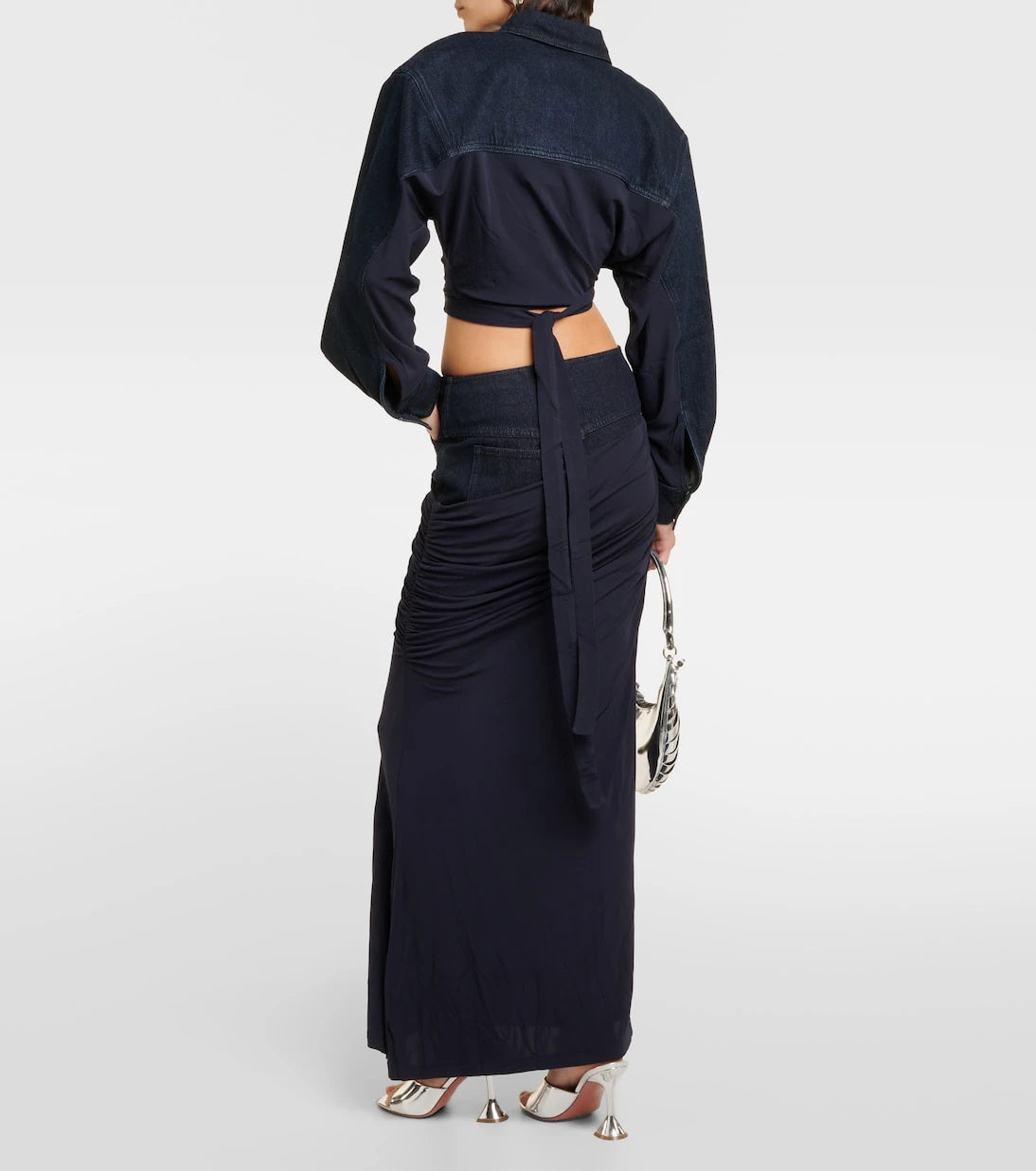 Christopher Esber - Ruched denim maxi skirt