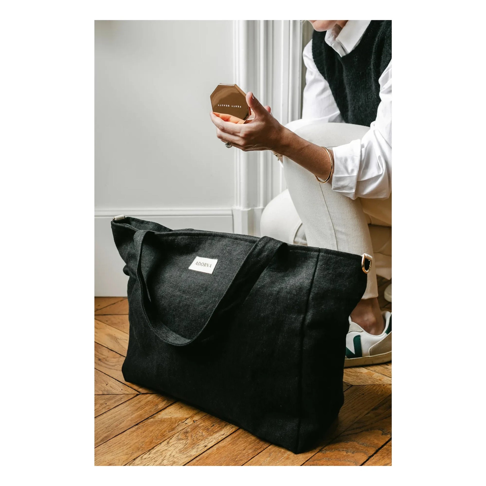 Adorna - Isia Linen Changing Bag | Black