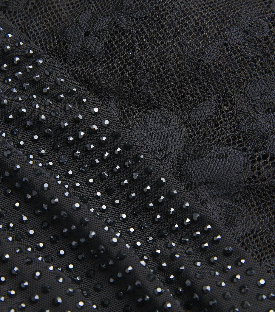 Self-Portrait Black Rhinestone-Lace One-Shoulder Top