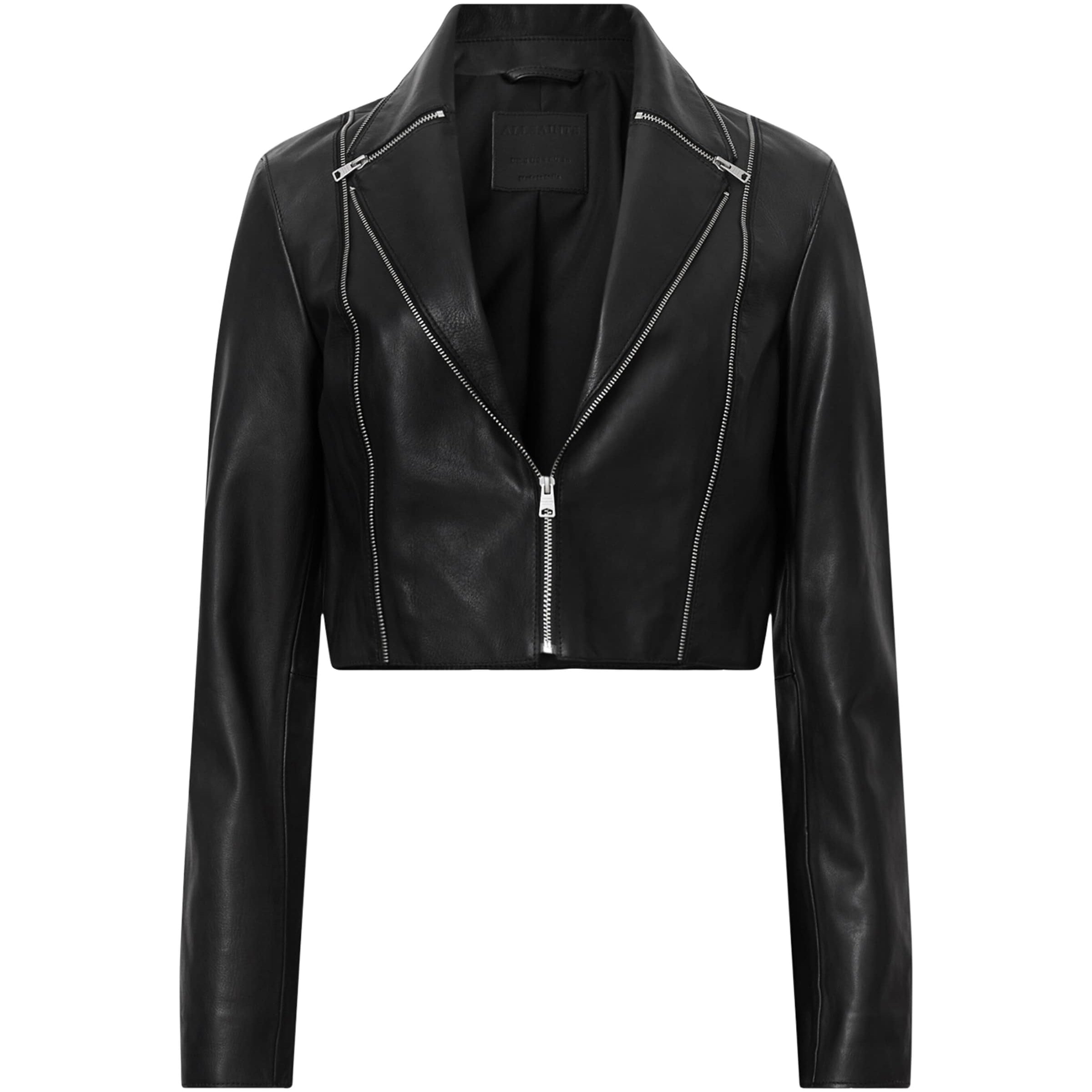 AllSaints Black Cropped Landers Leather Jacket
