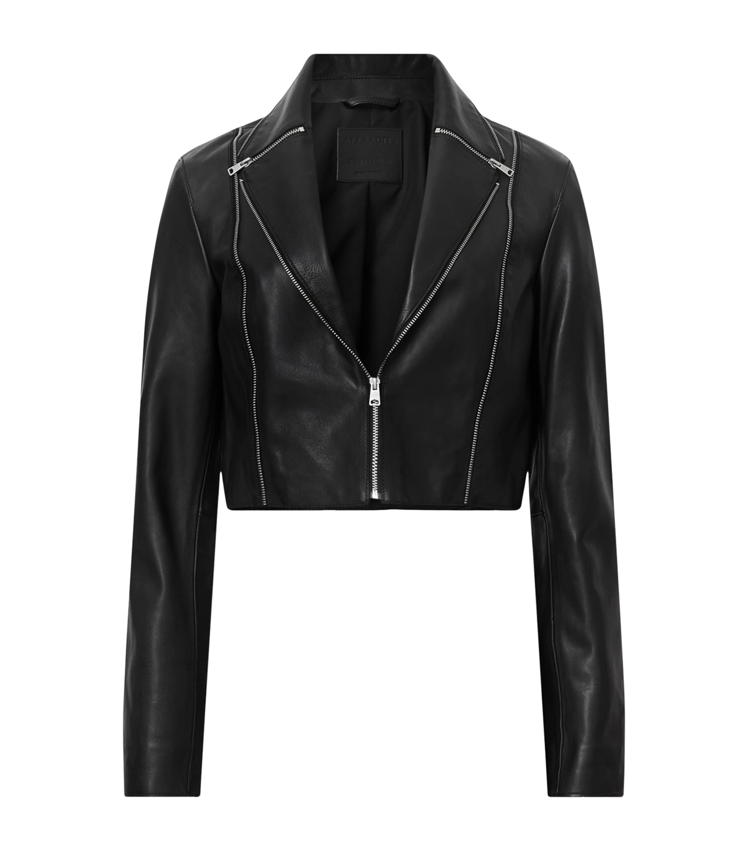 AllSaints Black Cropped Landers Leather Jacket