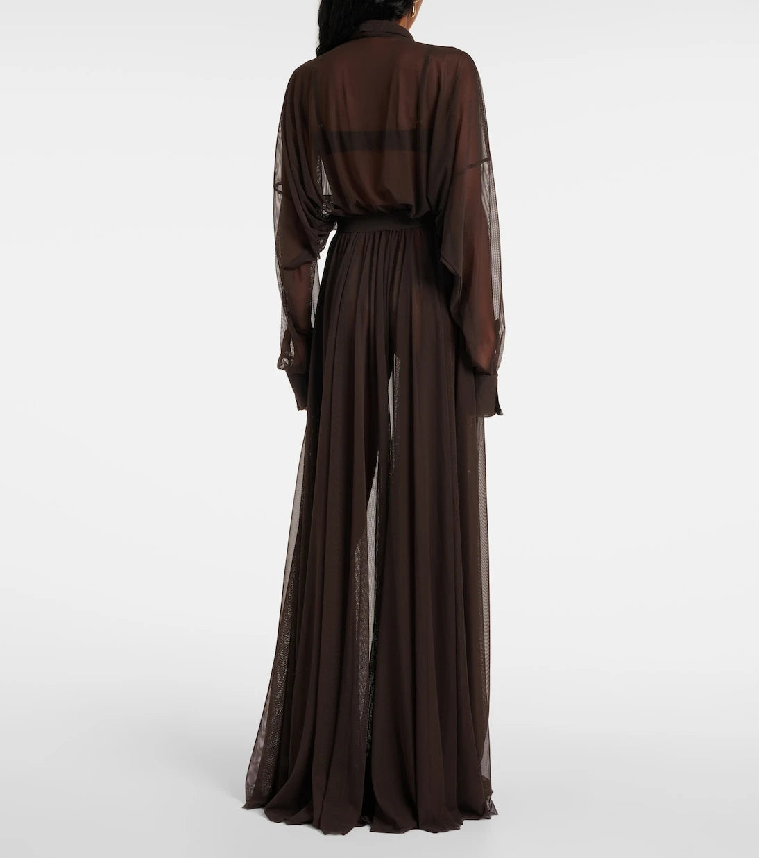 Norma Kamali - Balloon-sleeve mesh shirt dress