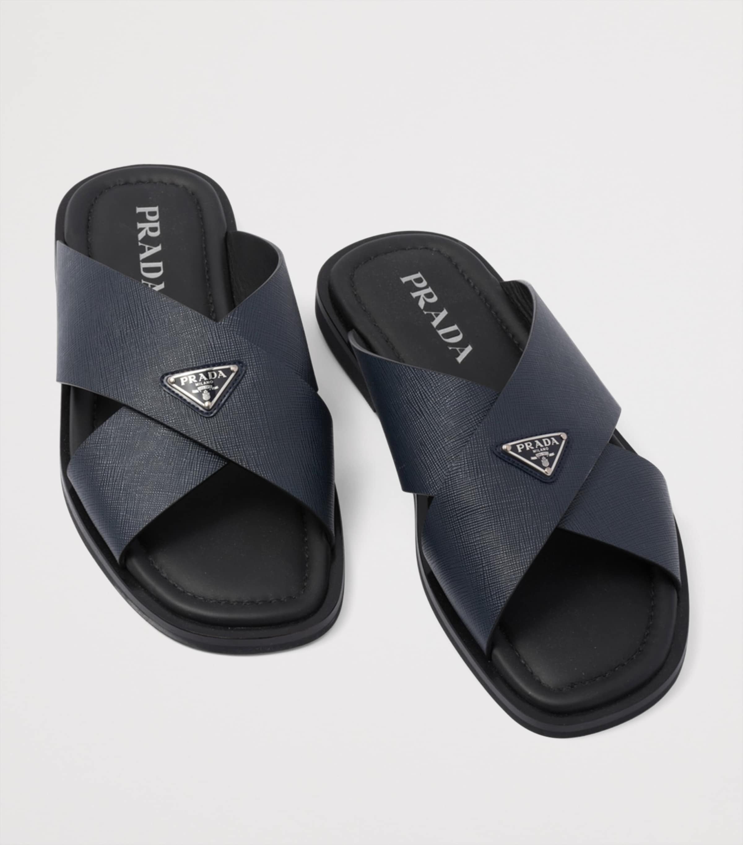 Prada Saffiano Leather Crossover Sandals