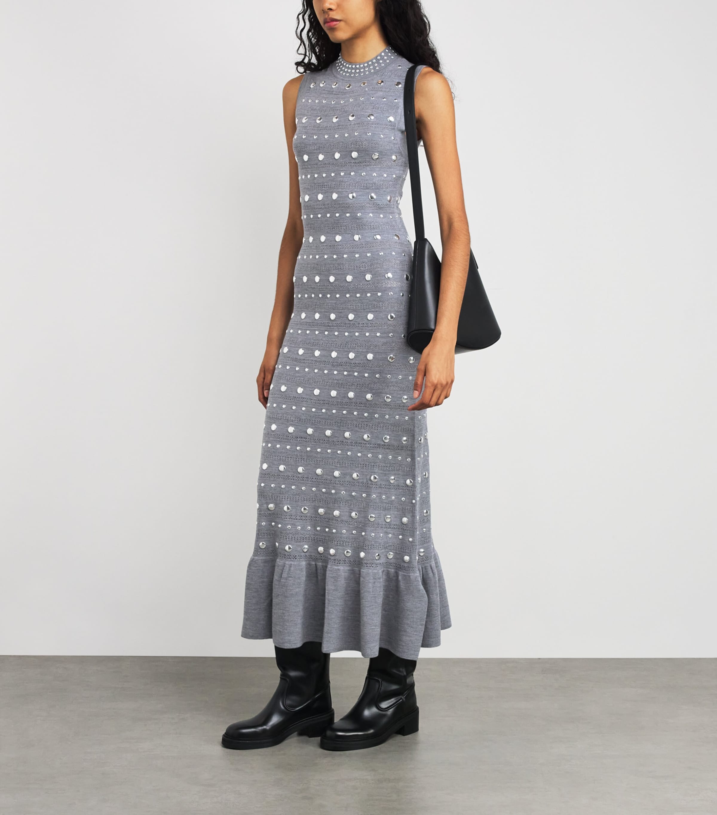 Wool-Blend Studded Maxi Dress GREY