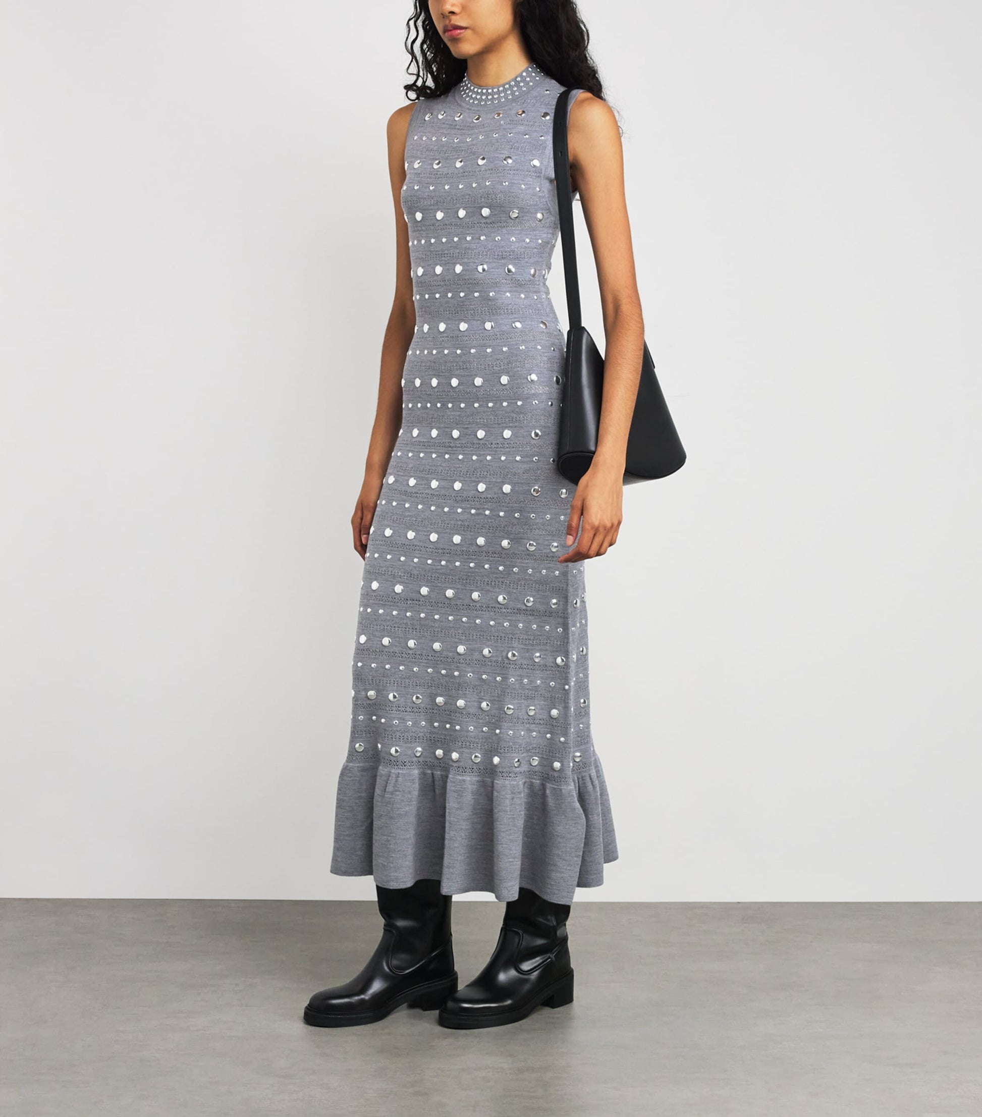 Wool-Blend Studded Maxi Dress GREY
