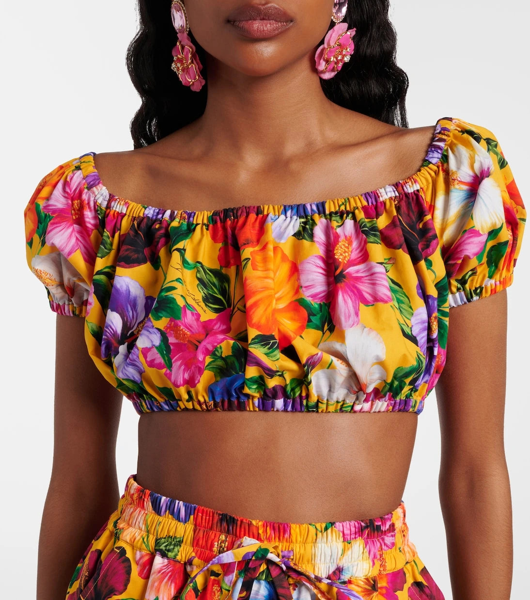 Dolce&Gabbana - Floral off-shoulder cotton crop top