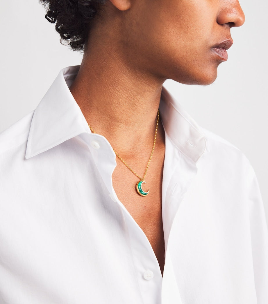 Yellow Gold, Diamond and Malachite Bloop Moon N*93 Necklace