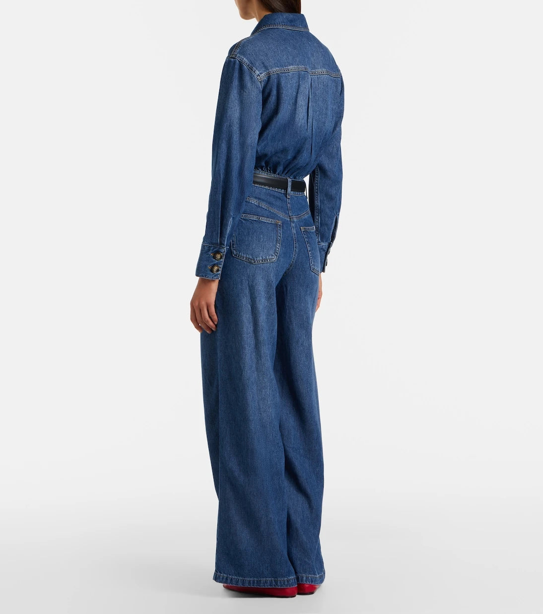 Self-Portrait - Belted denim jumpsuit