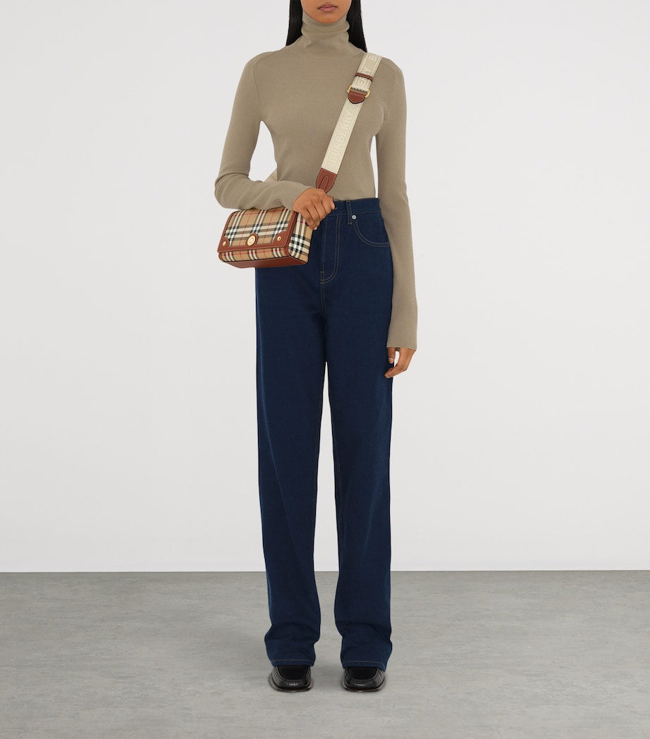 Brown Check Top-Handle Bag