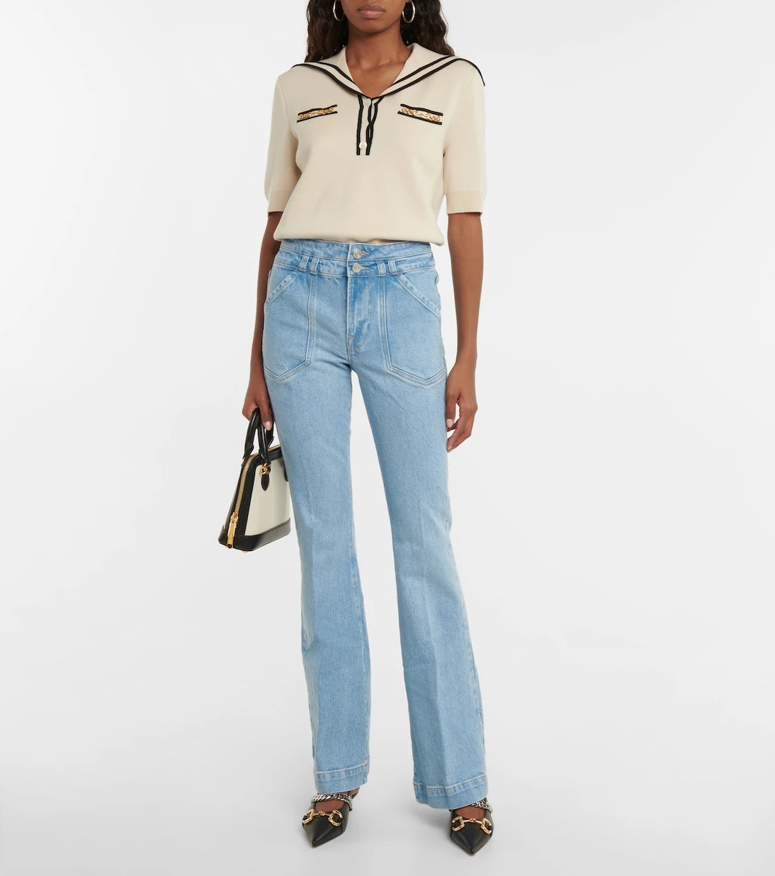 Frame - Double Button Flare high-rise jeans