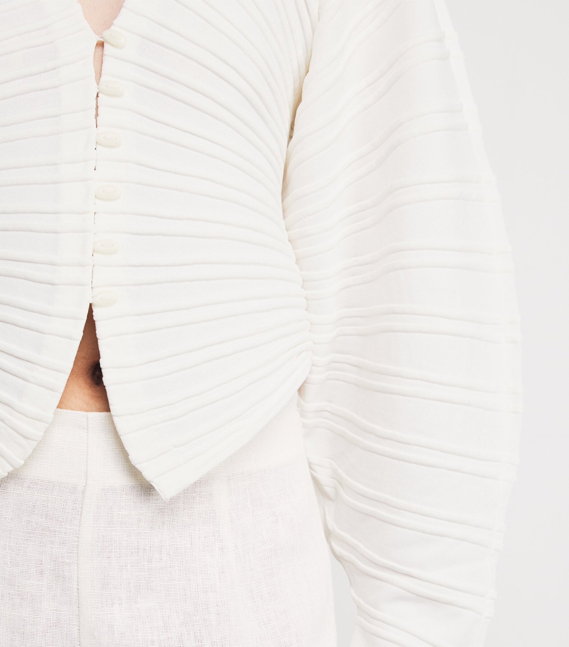 Cult Gaia White Rib-Knit Blair Cardigan