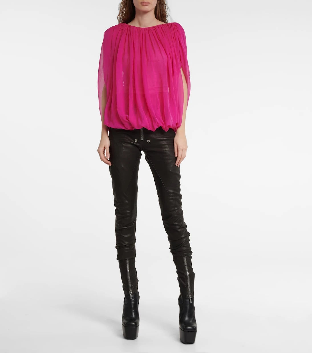 Rick Owens - Gathered silk chiffon top