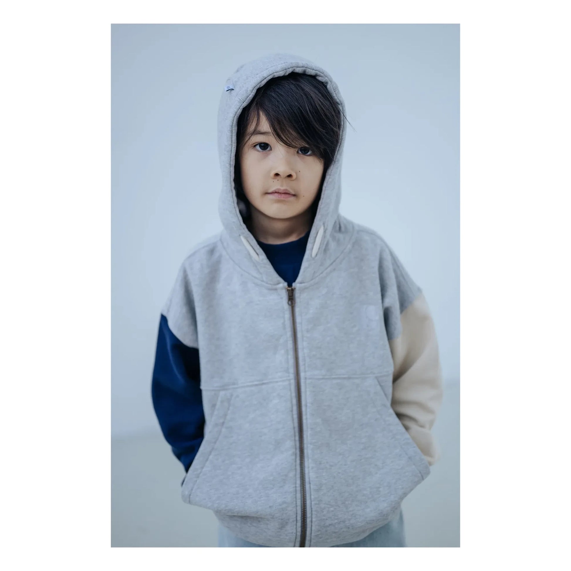 Repose AMS - Organic Cotton Tricolor Zip Sweat Top | Grey
