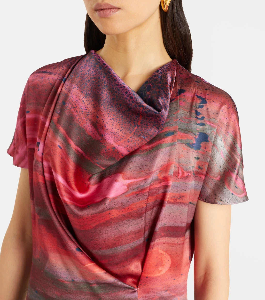 Roksanda - Printed draped silk satin top