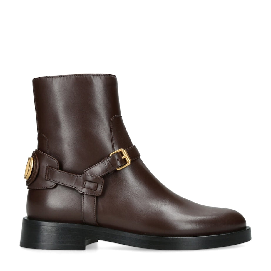 Valentino Garavani Brown Leather Signature VLogo Ankle Boots 30