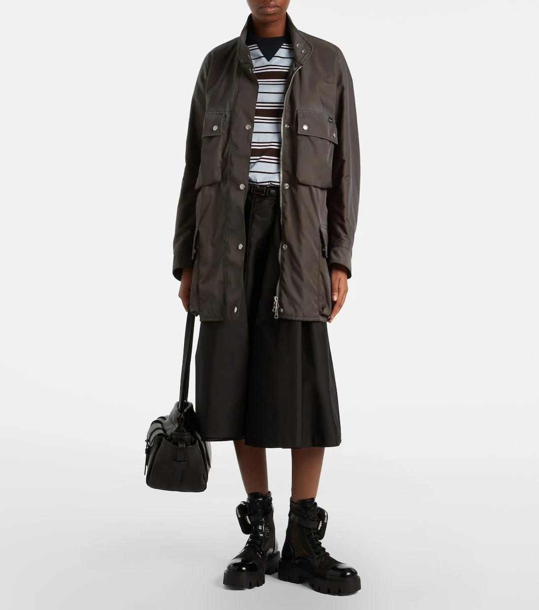 Prada - Leather-trimmed mesh combat boots
