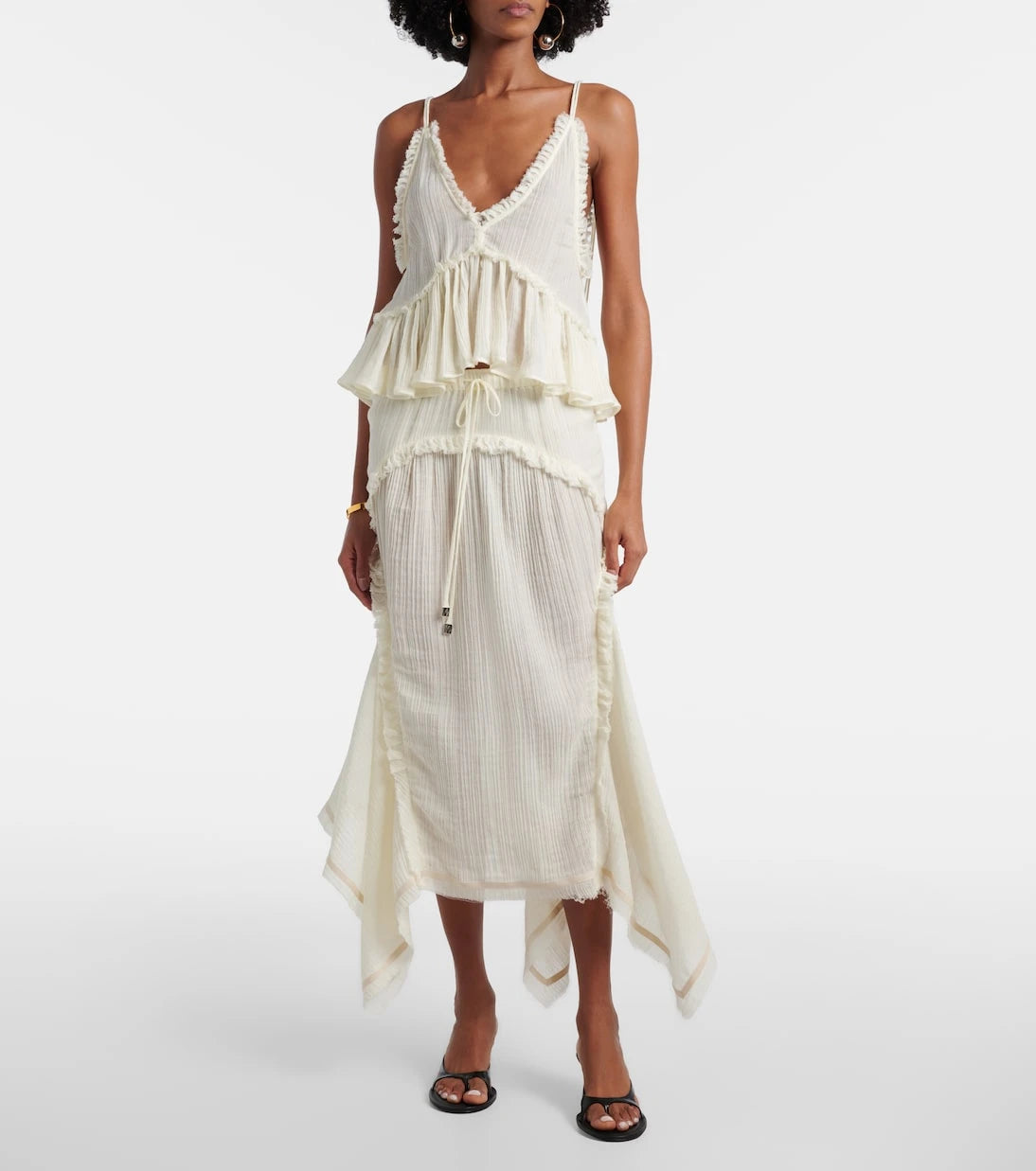 The Attico - Ruffled cotton maxi skirt