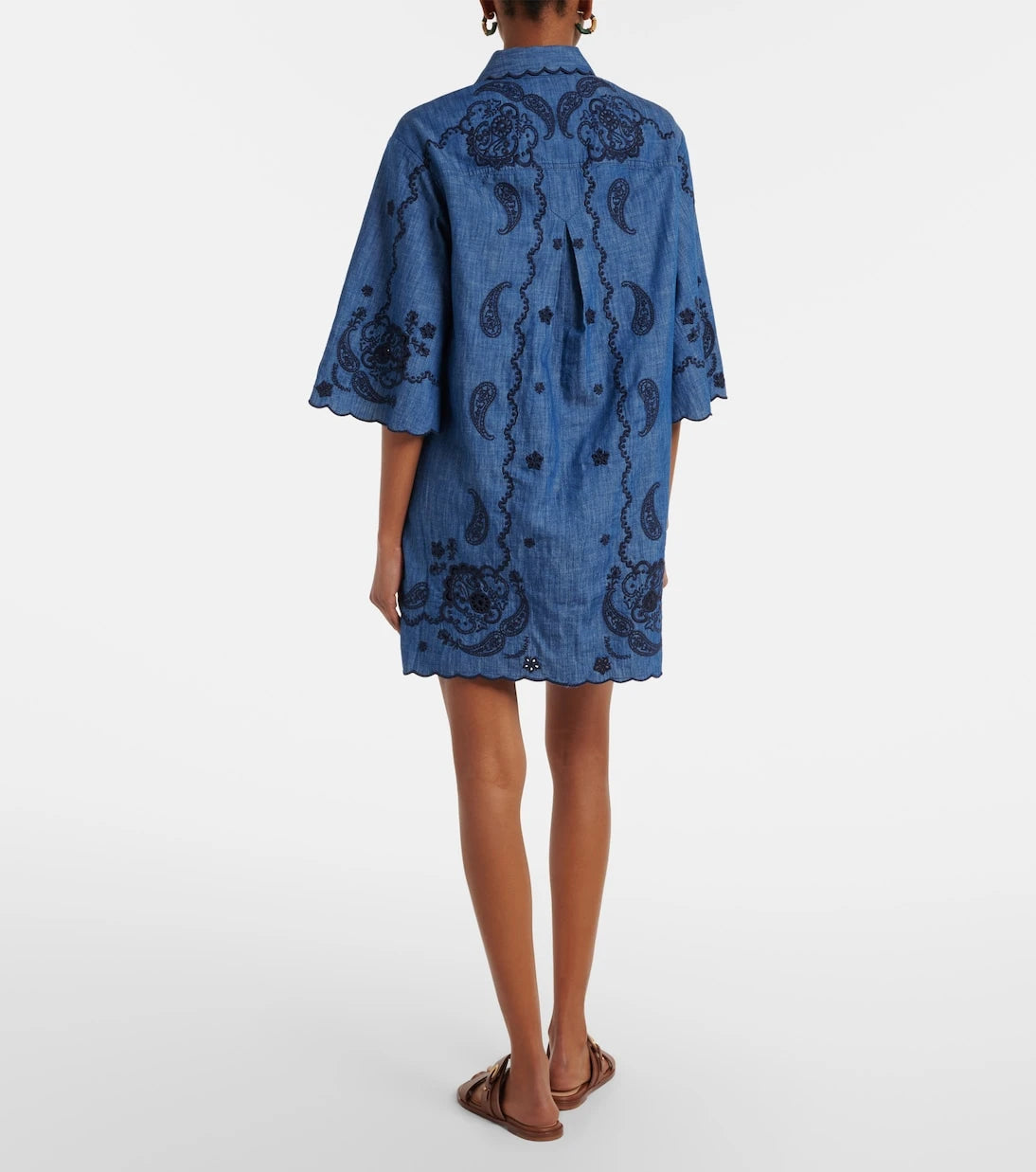 Zimmermann - İşlemeli pamuklu chambray kısa elbise