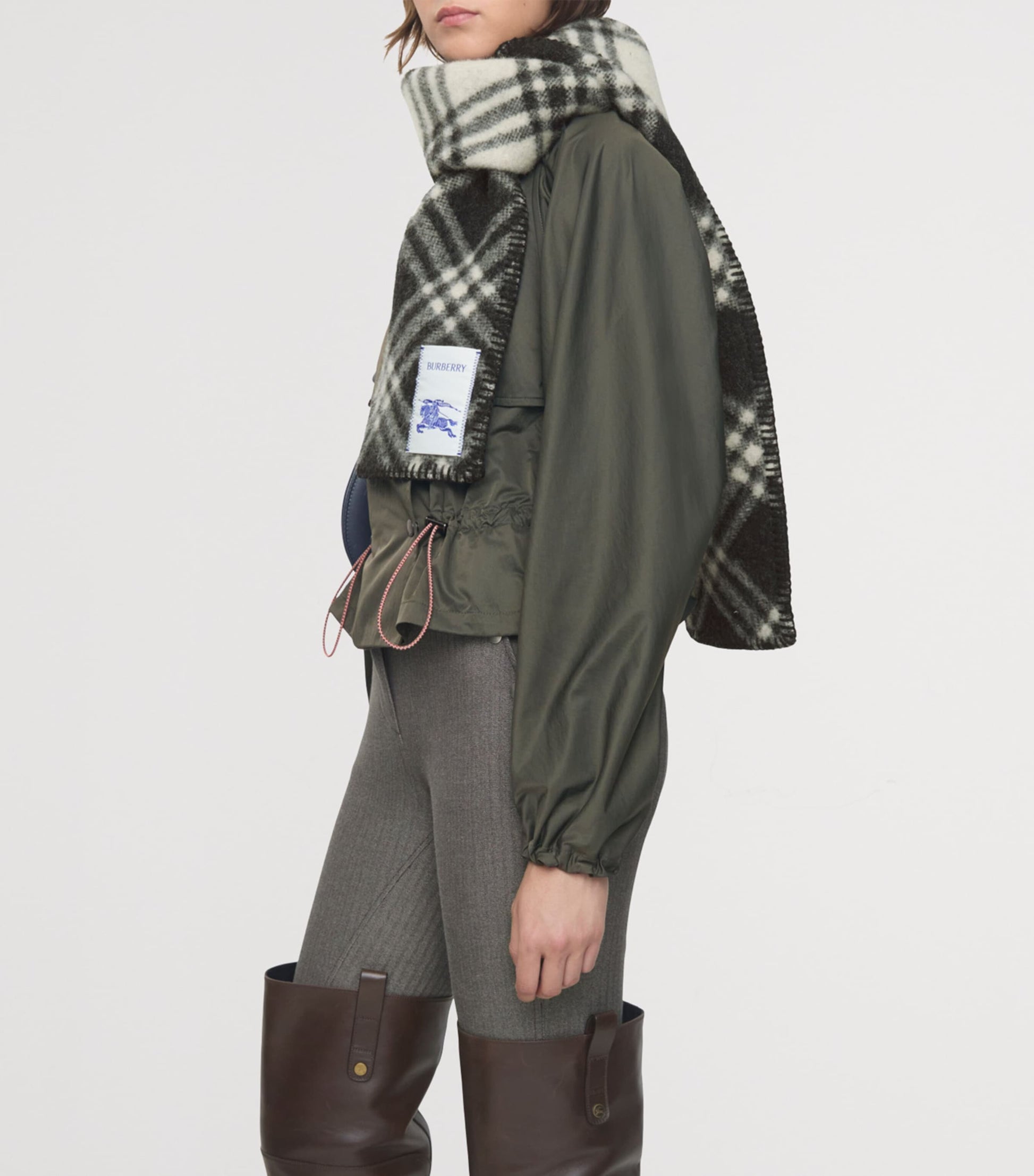 Burberry Black Wool Check Scarf