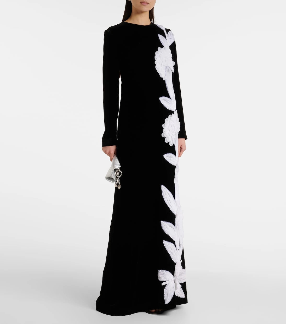 Costarellos - Floral appliqué crêpe gown