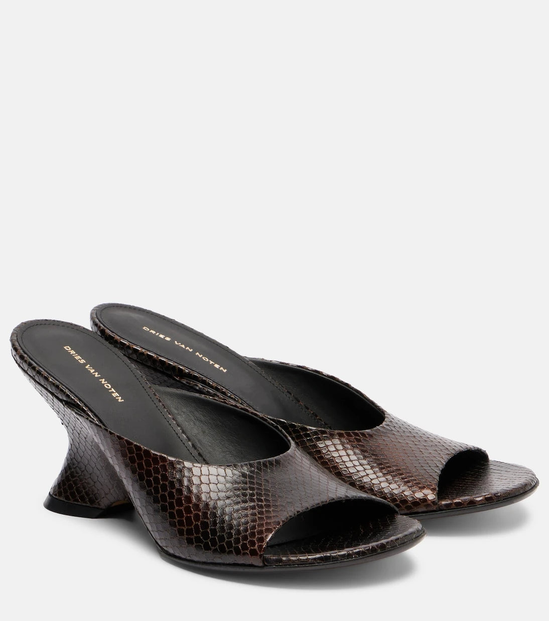 Dries Van Noten - 75 snake-effect leather wedge mules