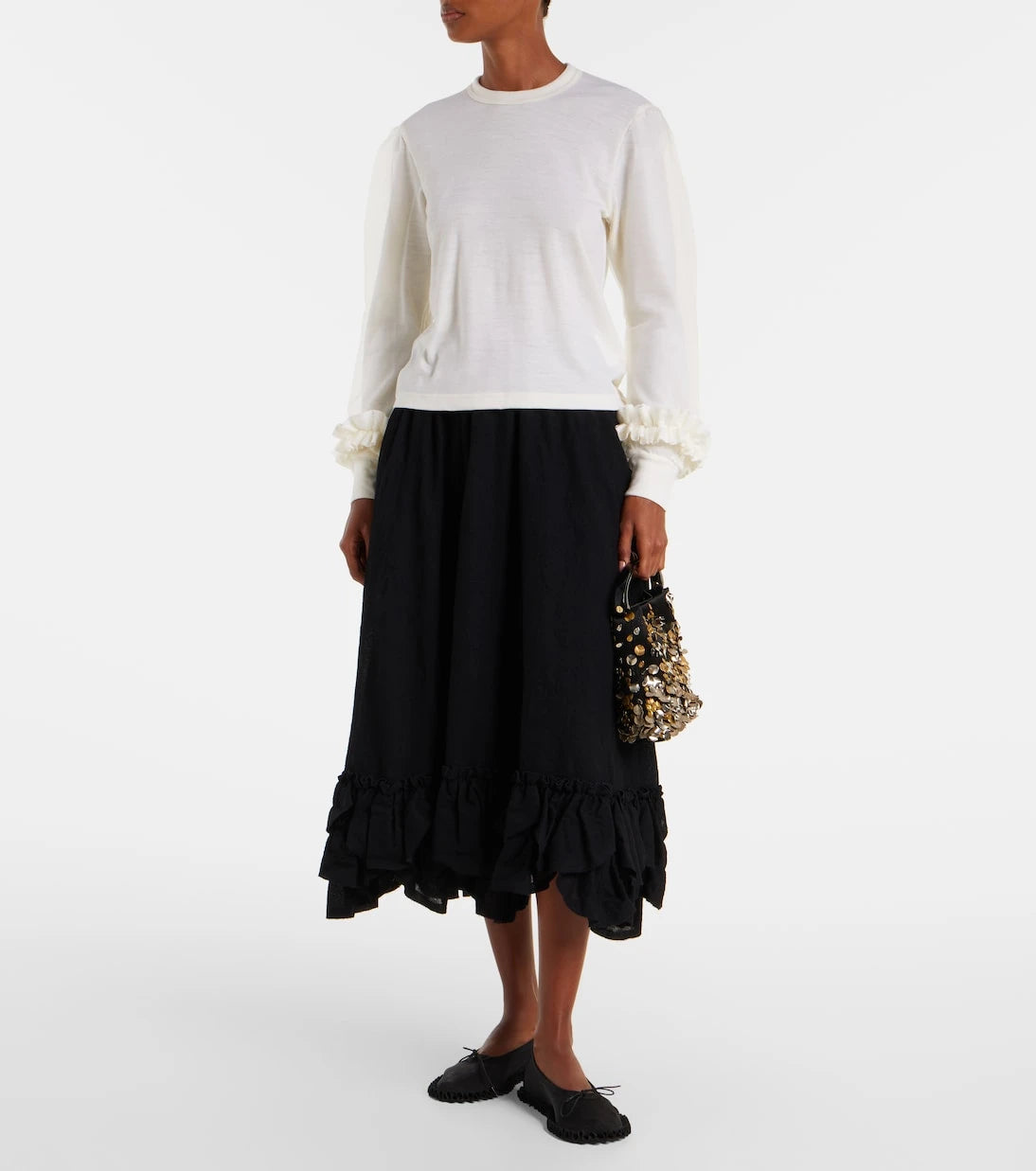 Noir Kei Ninomiya - Tulle-trimmed wool sweater